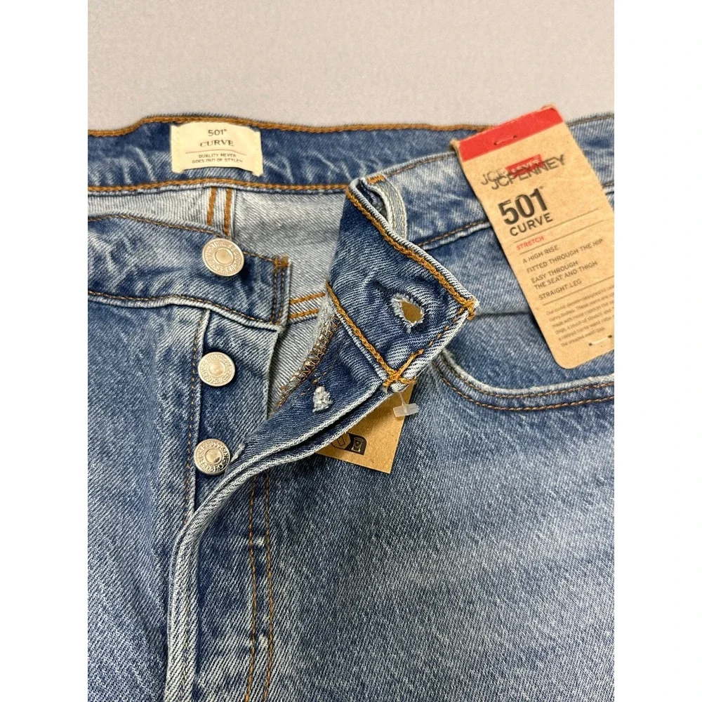 Levis 501 Curve Straight Leg Jeans Womens 32 Blue NEW High Rise‎ Stretch Denim